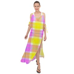 Pink Tartan-8 Maxi Chiffon Cover Up Dress by tartantotartanspink2