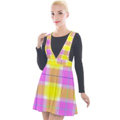 Pink Tartan-8 Plunge Pinafore Velour Dress by tartantotartanspink2