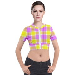 Pink Tartan-8 Short Sleeve Cropped Jacket by tartantotartanspink2