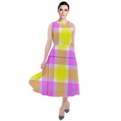 Pink Tartan-8 Round Neck Boho Dress by tartantotartanspink2