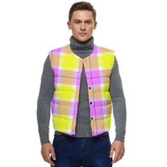 Pink Tartan-8 Men s Short Button Up Puffer Vest	