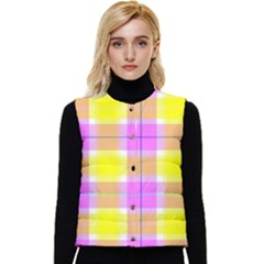 Pink Tartan-8 Women s Short Button Up Puffer Vest by tartantotartanspink2