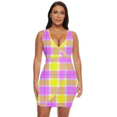 Pink Tartan-8 Draped Bodycon Dress