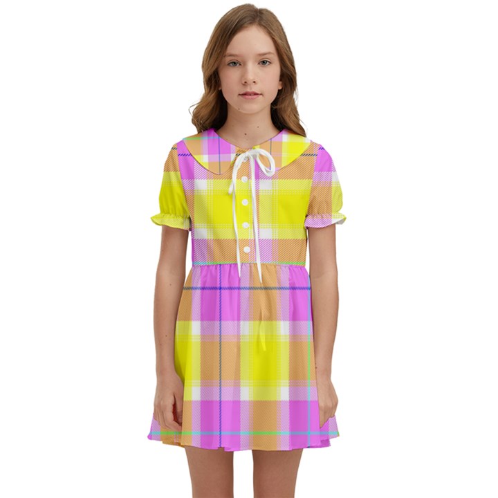 Pink Tartan-8 Kids  Sweet Collar Dress