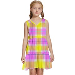 Pink Tartan-8 Kids  Sleeveless Tiered Mini Dress by tartantotartanspink2