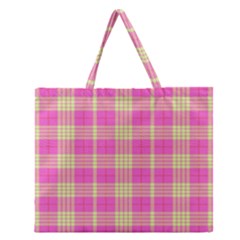 Pink Tartan 4 Zipper Large Tote Bag by tartantotartanspink2