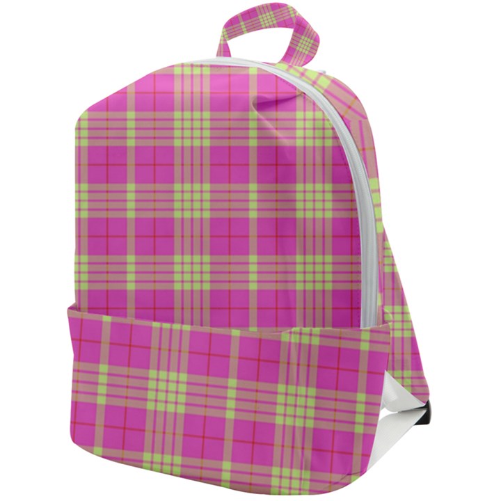 Pink Tartan 4 Zip Up Backpack