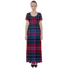 Caledonia Modern Tartan High Waist Short Sleeve Maxi Dress by tartantotartansred