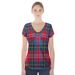 Caledonia Modern Tartan Short Sleeve Front Detail Top by tartantotartansred