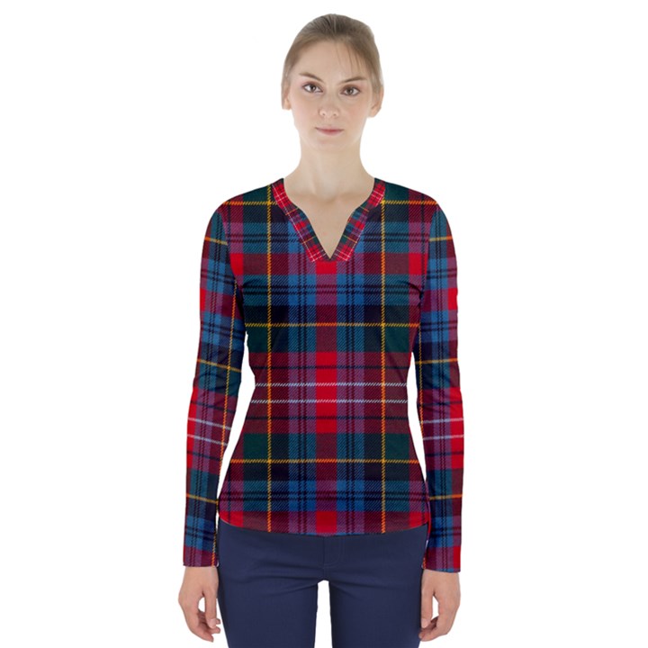 Caledonia Modern Tartan V-Neck Long Sleeve Top