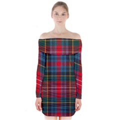 Caledonia Modern Tartan Long Sleeve Off Shoulder Dress