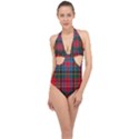 Caledonia Modern Tartan Halter Front Plunge Swimsuit View1