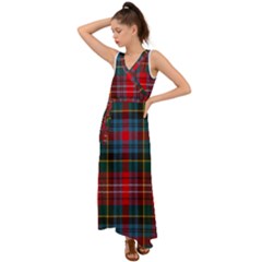 Caledonia Modern Tartan V-neck Chiffon Maxi Dress by tartantotartansred