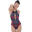 Caledonia Modern Tartan Plunge Cut Halter Swimsuit View1