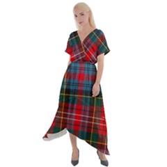 Caledonia Modern Tartan Cross Front Sharkbite Hem Maxi Dress by tartantotartansred