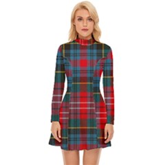 Caledonia Modern Tartan Long Sleeve Velour Longline Dress by tartantotartansred