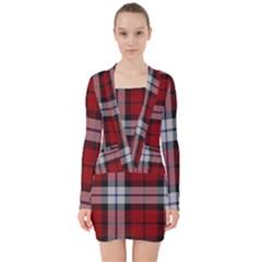 Brodie Dress Tartan V-neck Bodycon Long Sleeve Dress by tartantotartansred