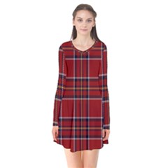 Brodie Clan Tartan 2 Long Sleeve V-neck Flare Dress