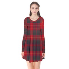 Cameron Clan Modern Tartan Long Sleeve V-neck Flare Dress by tartantotartansred