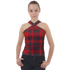 Cameron Clan Modern Tartan Cross Neck Velour Top by tartantotartansred