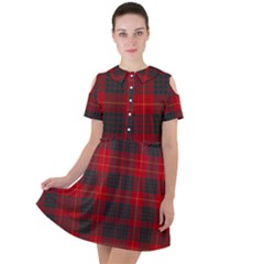 Cameron Clan Modern Tartan Short Sleeve Shoulder Cut Out Dress  by tartantotartansred