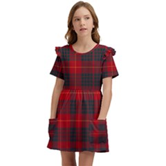 Cameron Clan Modern Tartan Kids  Frilly Sleeves Pocket Dress by tartantotartansred