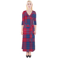 Galloway Red Modern Tartan Quarter Sleeve Wrap Maxi Dress by tartantotartansred