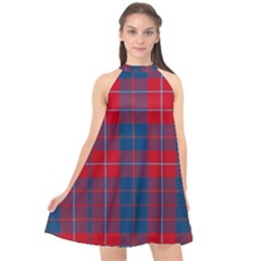 Galloway Red Modern Tartan Halter Neckline Chiffon Dress  by tartantotartansred