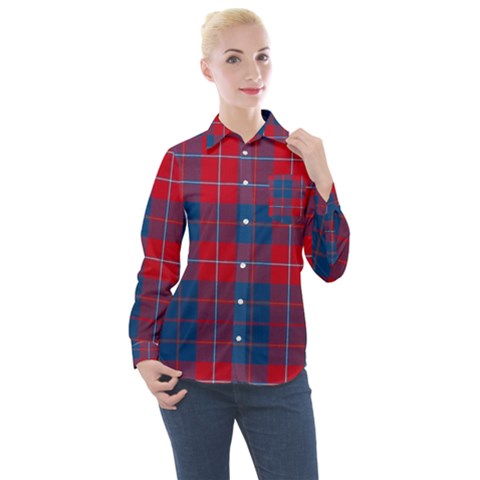 Galloway Red Modern Tartan Women s Long Sleeve Pocket Shirt by tartantotartansred