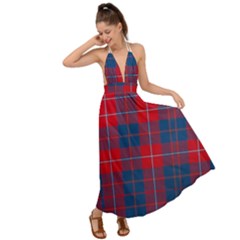 Galloway Red Modern Tartan Backless Maxi Beach Dress by tartantotartansred