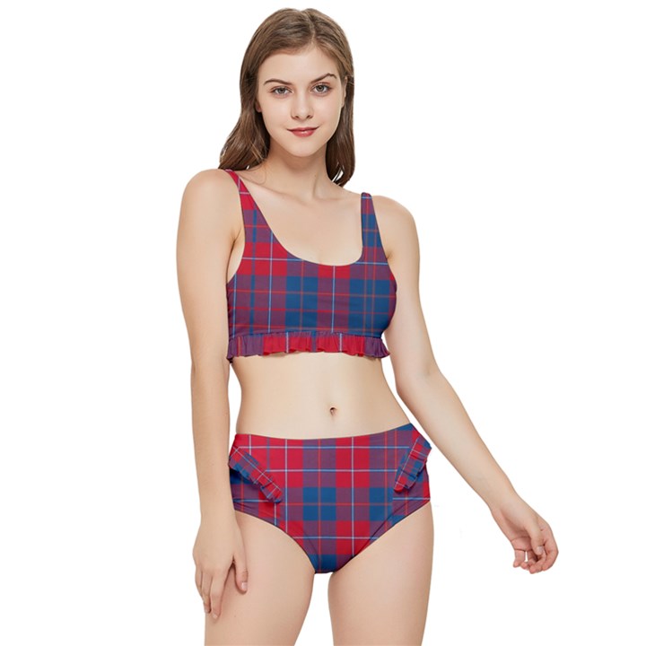 Galloway Red Modern Tartan Frilly Bikini Set