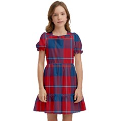 Galloway Red Modern Tartan Kids  Puff Sleeved Dress