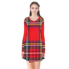 Stewart Royal Modern Heavy Weight Tartan Long Sleeve V-neck Flare Dress by tartantotartansreddesign