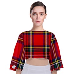 Stewart Royal Modern Heavy Weight Tartan Tie Back Butterfly Sleeve Chiffon Top