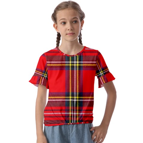 Stewart Royal Modern Heavy Weight Tartan Kids  Cuff Sleeve Scrunch Bottom Tee by tartantotartansreddesign