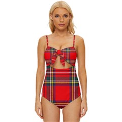 Stewart Royal Modern Heavy Weight Tartan Knot Front One-piece Swimsuit by tartantotartansreddesign