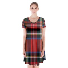 Stewart Royal Modern Tartan Short Sleeve V-neck Flare Dress by tartantotartansreddesign