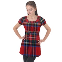 Stewart Royal Modern Tartan Puff Sleeve Tunic Top by tartantotartansreddesign