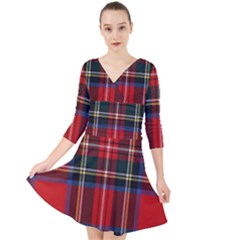 Stewart Royal Modern Tartan Quarter Sleeve Front Wrap Dress by tartantotartansreddesign