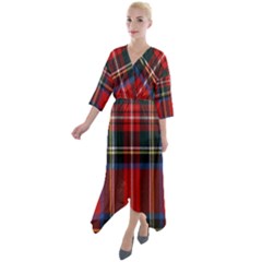 Stewart Royal Modern Tartan Quarter Sleeve Wrap Front Maxi Dress by tartantotartansreddesign