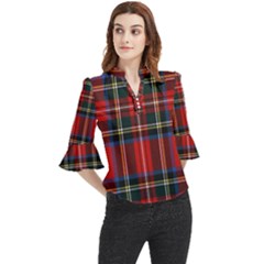 Stewart Royal Modern Tartan Loose Horn Sleeve Chiffon Blouse