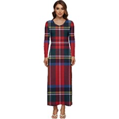 Stewart Royal Modern Tartan Long Sleeve Velour Longline Maxi Dress by tartantotartansreddesign