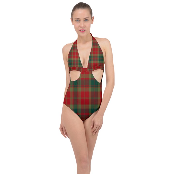 78th  Fraser Highlanders Tartan Halter Front Plunge Swimsuit