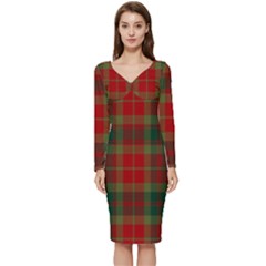 78th  Fraser Highlanders Tartan Long Sleeve V-neck Bodycon Dress 