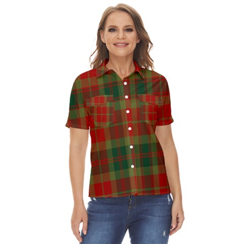 78th  Fraser Highlanders Tartan Women s Short Sleeve Double Pocket Shirt by tartantotartansreddesign