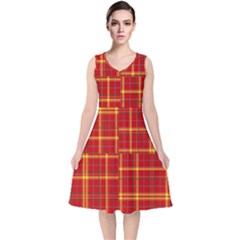 Tartan And Plaid 10 V-neck Midi Sleeveless Dress  by tartantotartansreddesign