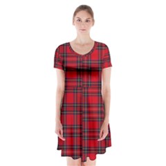 Royal Stewart Tartan Short Sleeve V-neck Flare Dress by tartantotartansreddesign