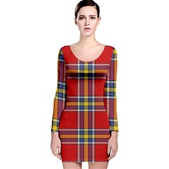 Tartan Pattern 40 Long Sleeve Velvet Bodycon Dress