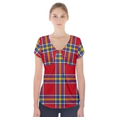 Tartan Pattern 40 Short Sleeve Front Detail Top by tartantotartansreddesign