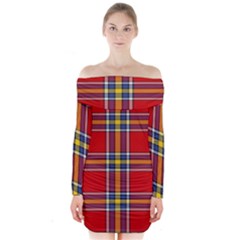 Tartan Pattern 40 Long Sleeve Off Shoulder Dress by tartantotartansreddesign